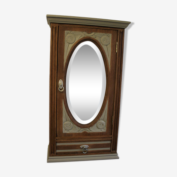 Armoire murale bois et lin Art Déco avec miroir