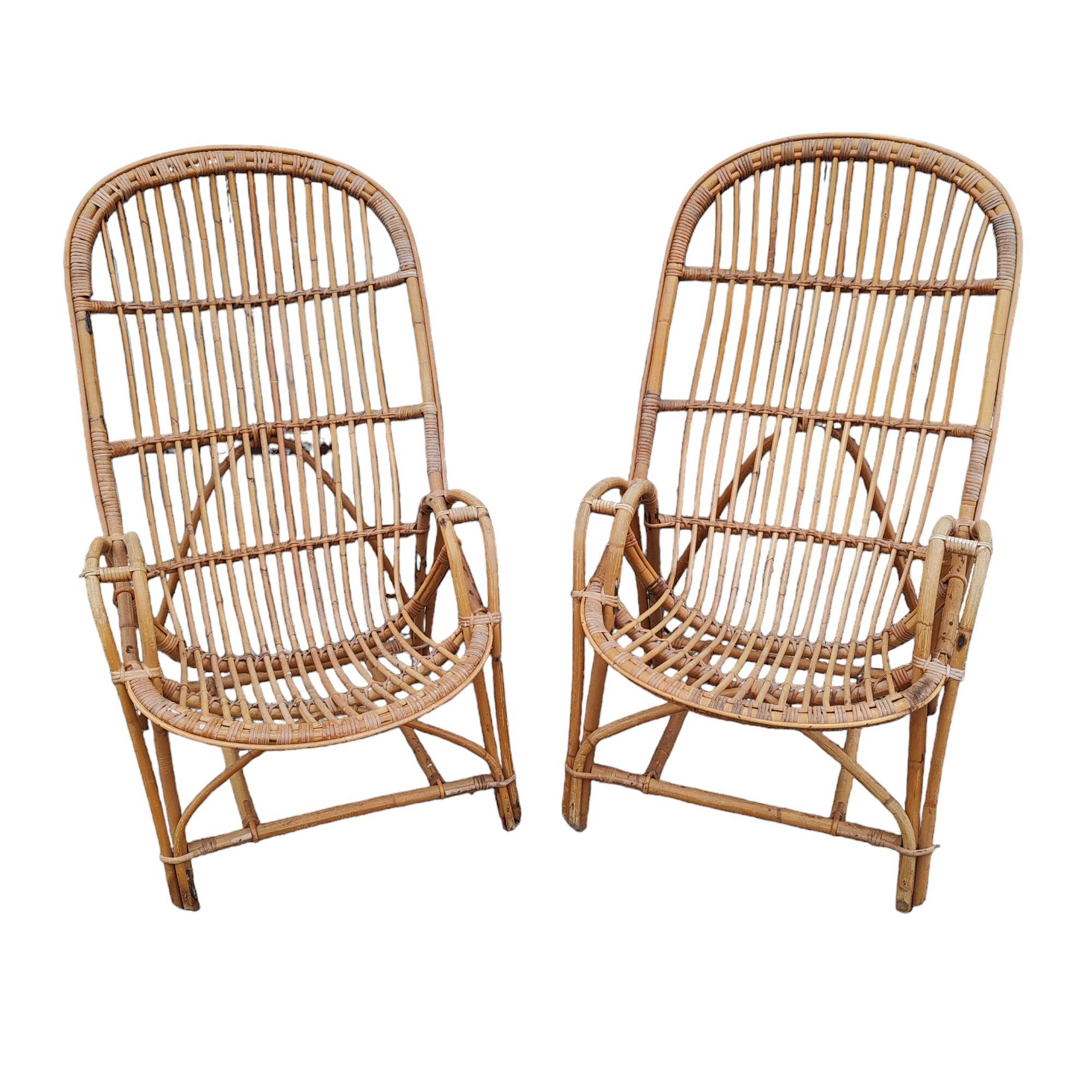 Large vintage rattan armchairs, 1960s