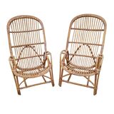 Grands Fauteuils vintage en rotin, Années 60