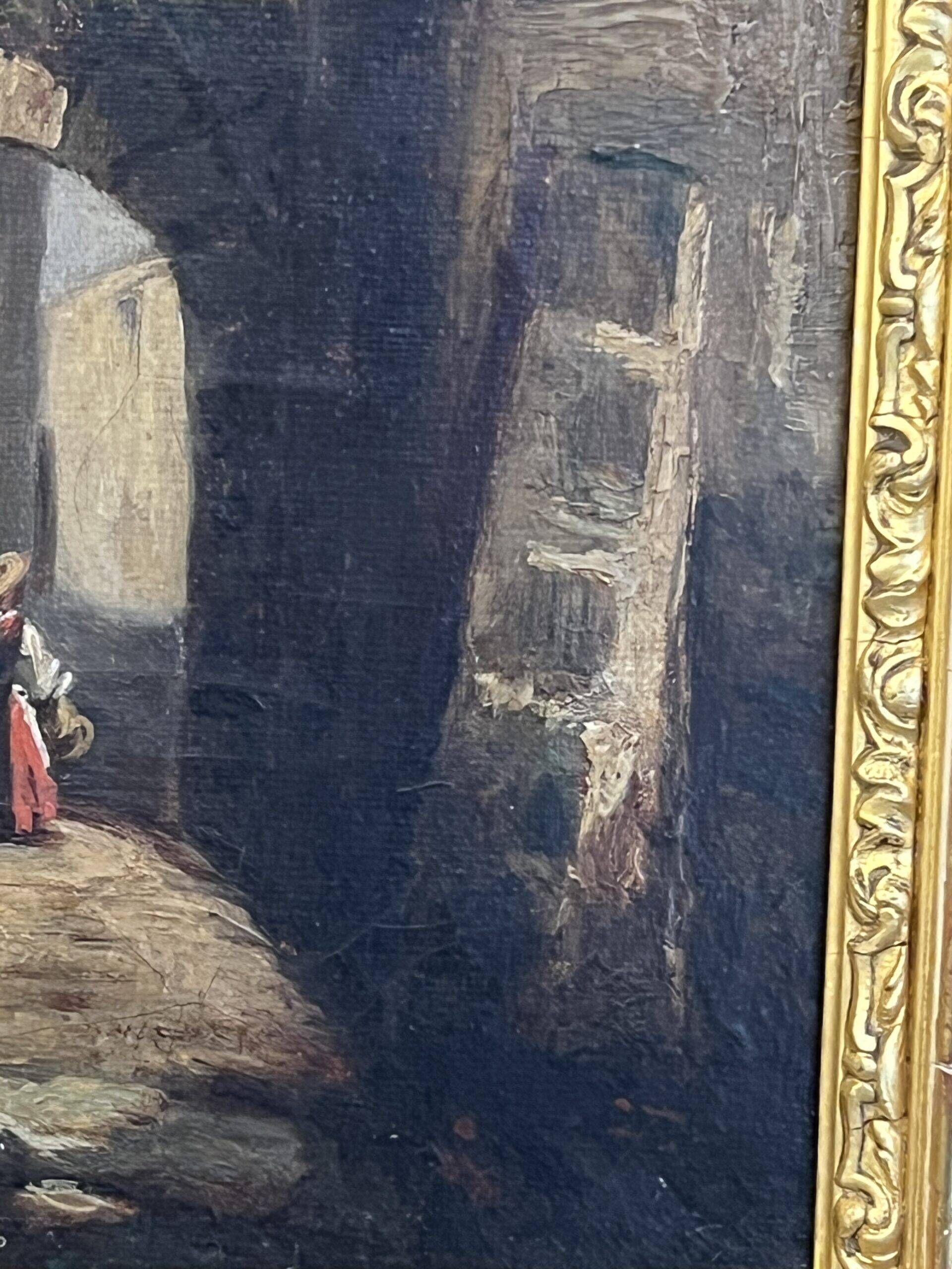 19th century painting, oil on canvas, interior decor of a lively village