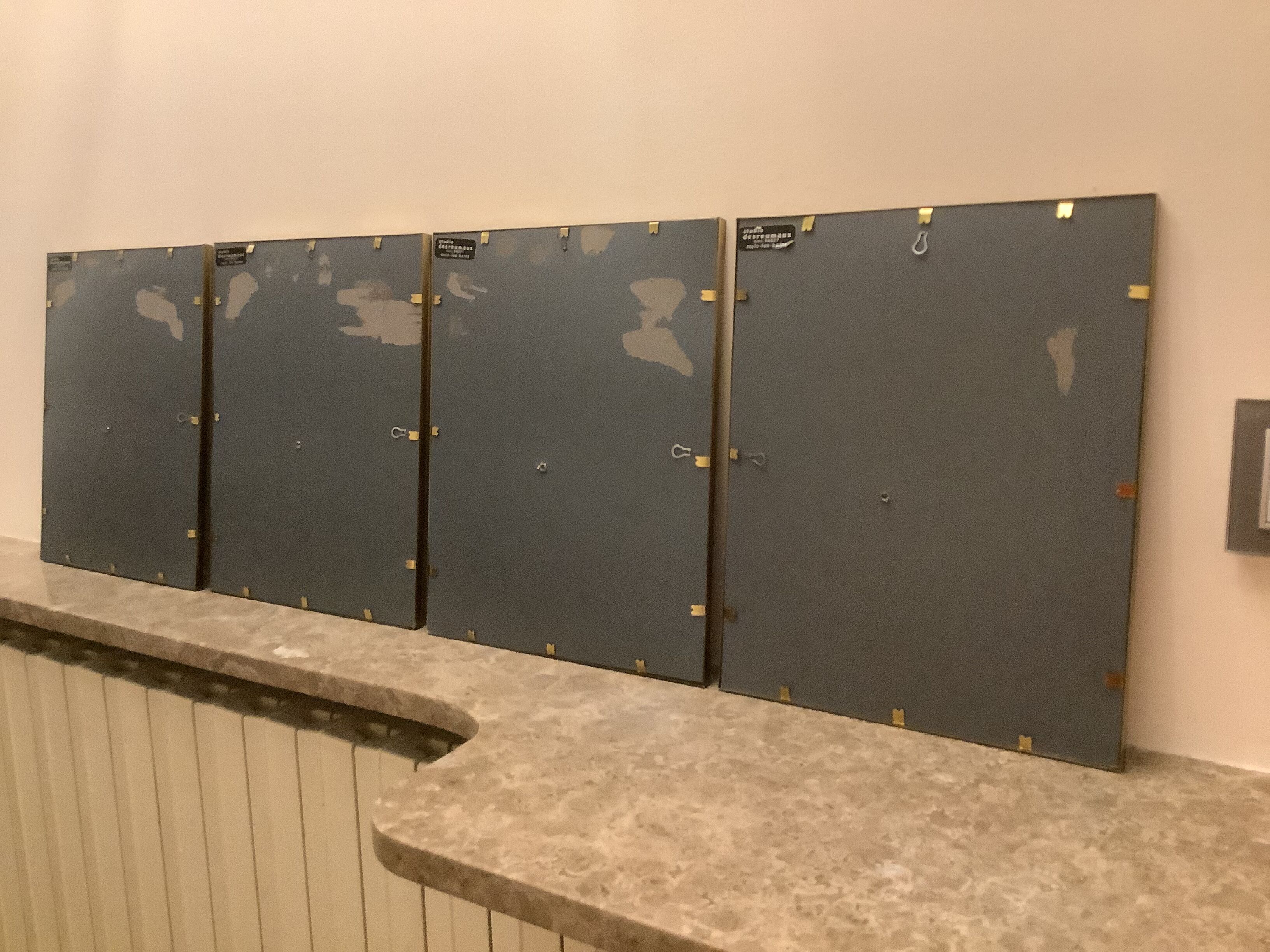 4 old large picture frames metal curved glass