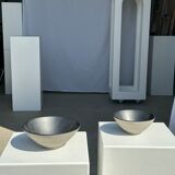 Duo of gray Indonesian ceramic bowls or salad bowls