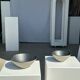 Duo of gray Indonesian ceramic bowls or salad bowls