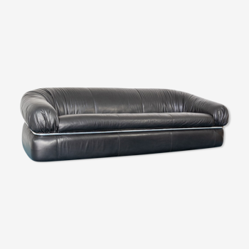 Canapé herradura 3 places cuir noir tubulaire design années 70 vintage modernié