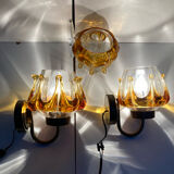 Pair of Murano glass wall sconces, vintage Italian 70s.