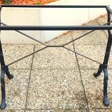 White marble table, cast iron base signed SNES, made in France