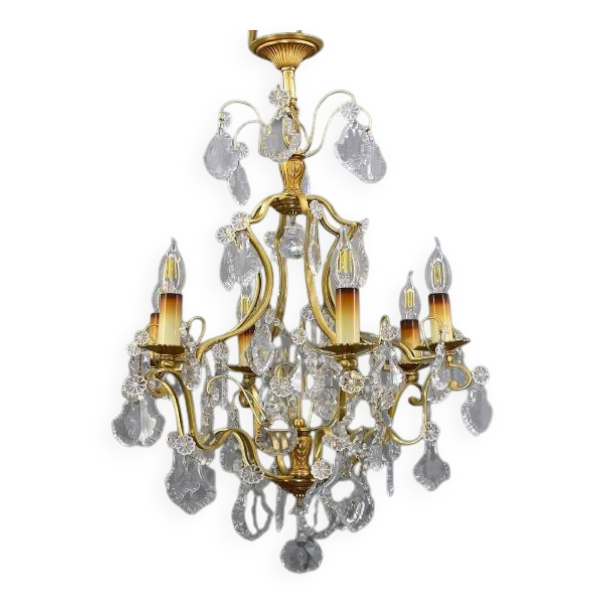 Lustrous Gold Bronze & Bohemian Crystal with Six Lights Louis XV * Lucien GAU