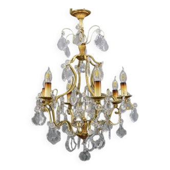 Lustrous Gilded Bronze & Bohemian Crystal Six-Light Louis XV * Lucien GAU