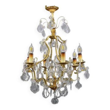 Lustre Bronze Doré & Cristal de Bohème à Six Lumières Louis XV * Lucien GAU