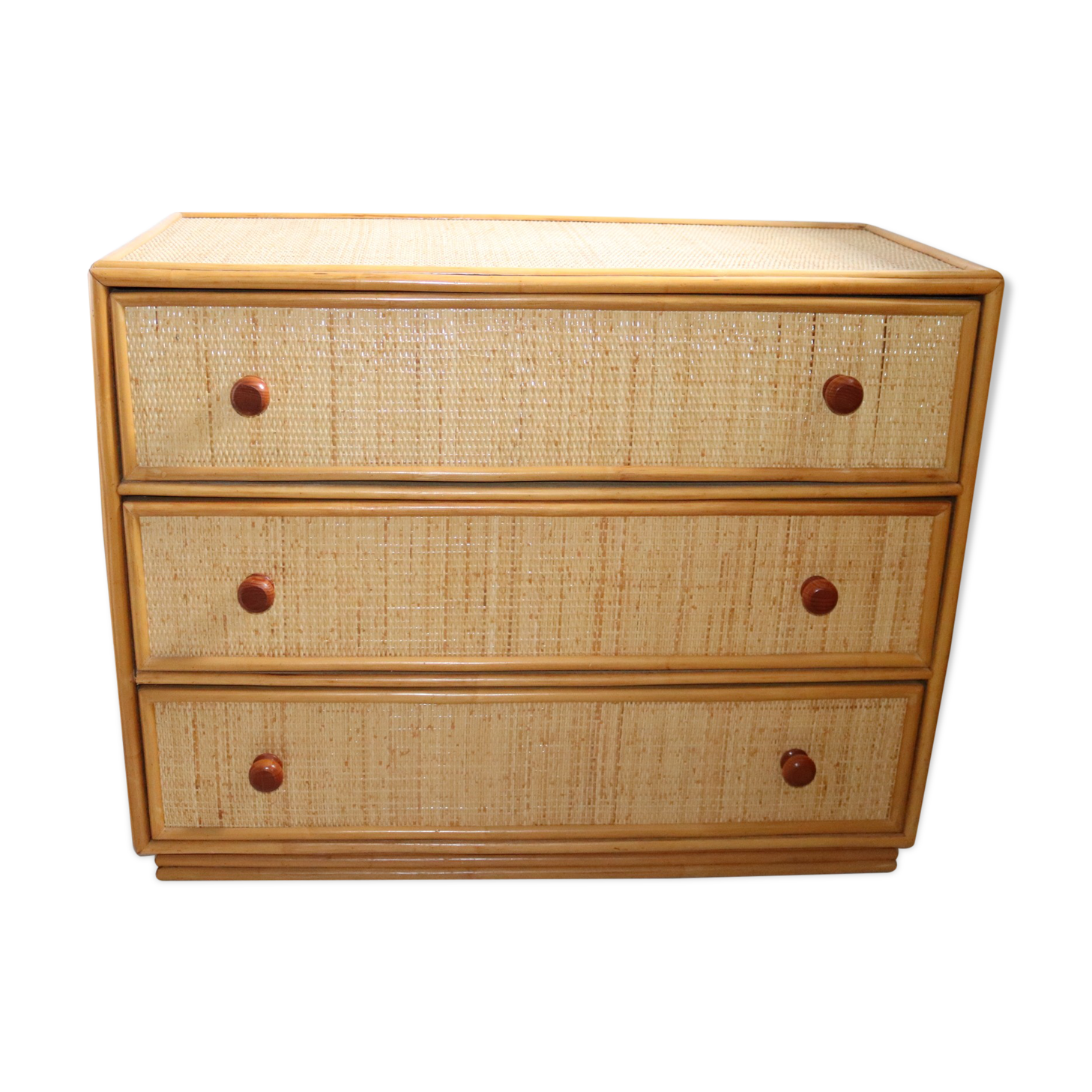 Rotin commodity 3 vintage drawers