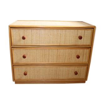 Rotin commodity 3 vintage drawers