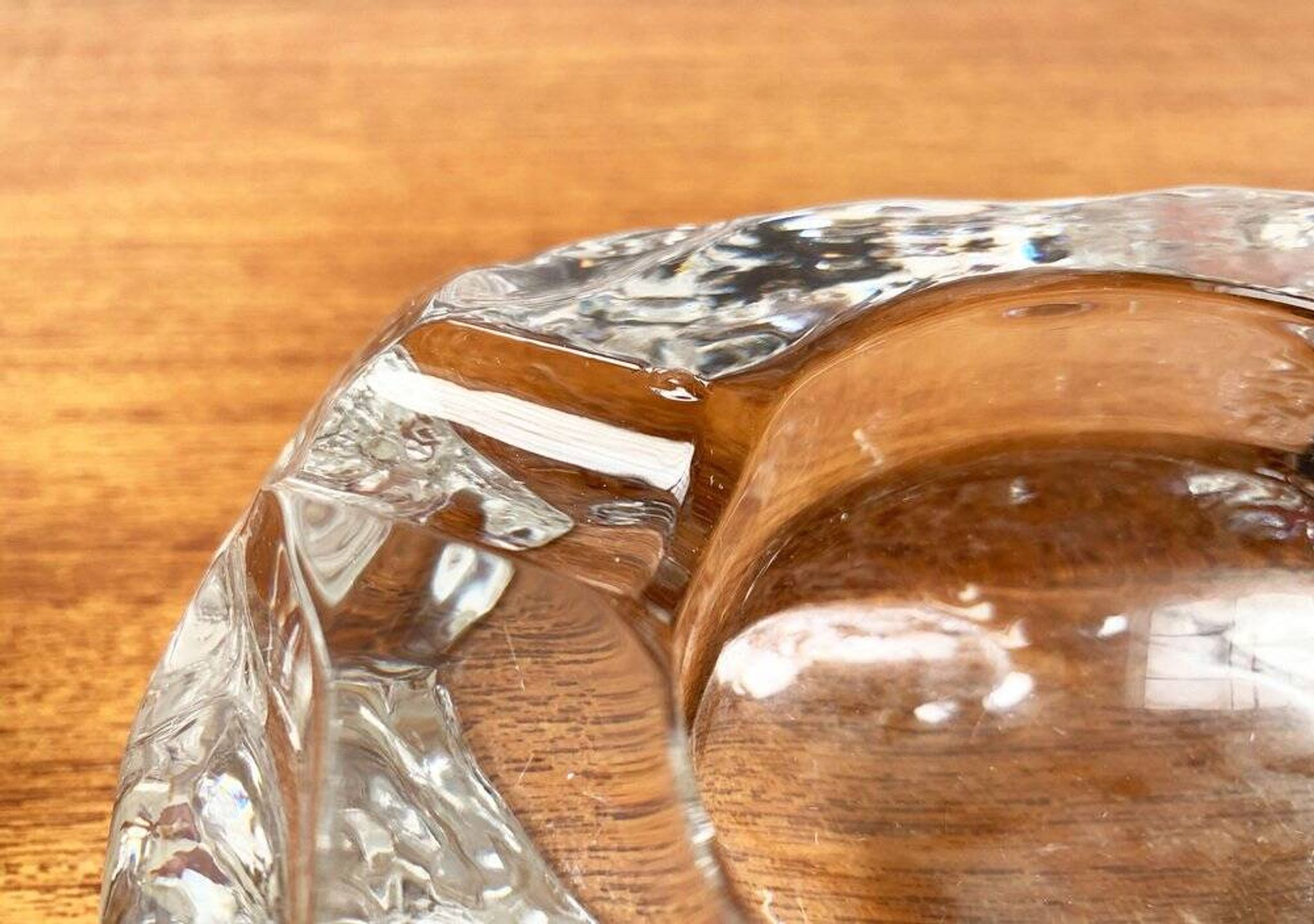 Mid-century Scandinavian heavy frosted glass table and ashtray, 1960s, set of 2.