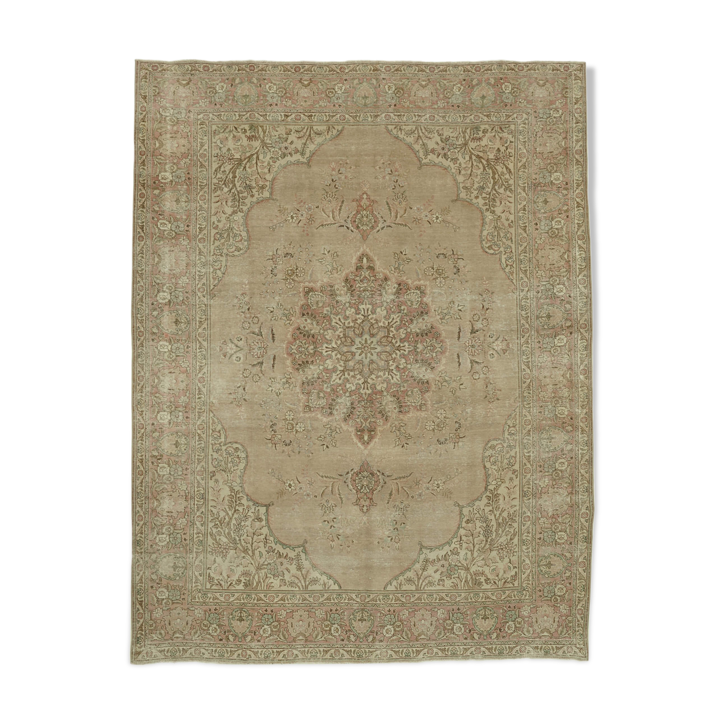 Hand-knotted oriental vintage 300 cm x 392 cm beige wool rug
