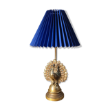 Art Nouveau style steel and brass peacock lamp, 40x22