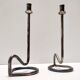 Minimalist Pair of Silver Plated Metal Candleholders in the Style of Sabattini
