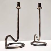 Minimalist Pair of Silver Plated Metal Candleholders in the Style of Sabattini
