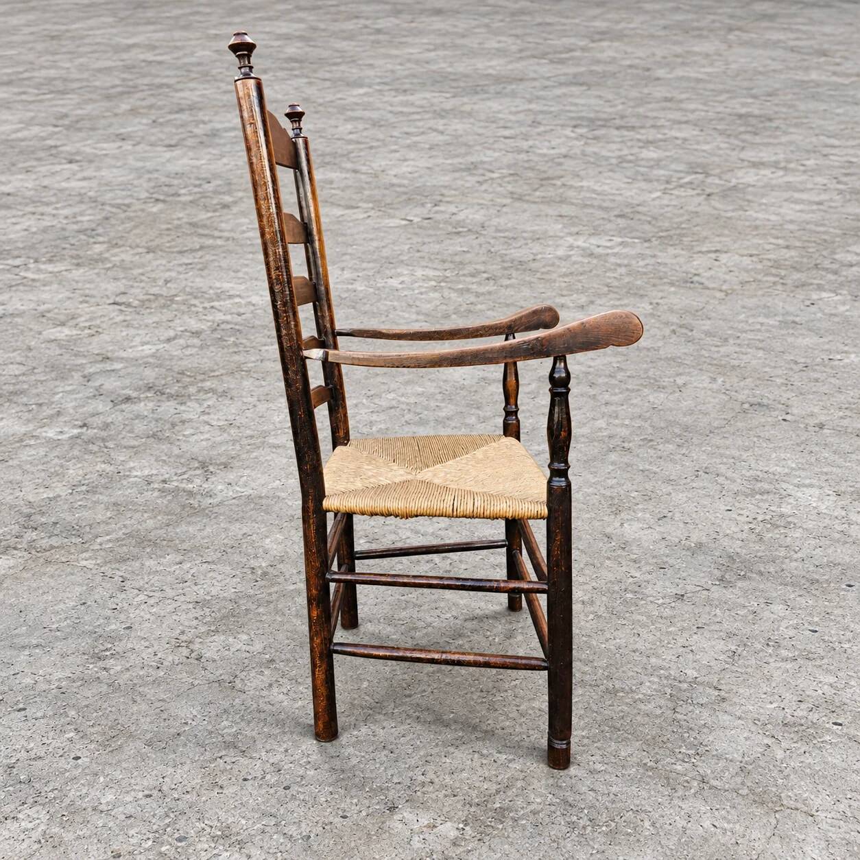 Early 20th century handcrafted and carved highback / ladder back chairs /