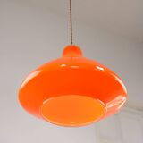 Mid-Century Italian Orange Glass and Brass Pendant Lamp