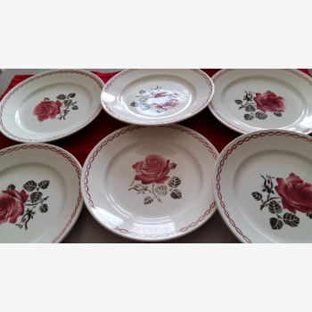 Together 6 plates flat vintage Badonviller "Germaine"