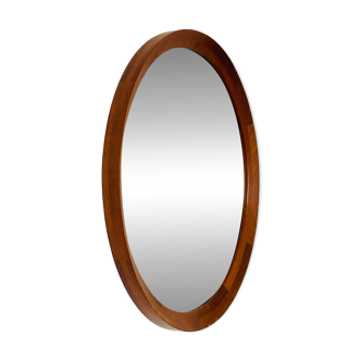 Miroir rond en bois de teck danois. Années 1960