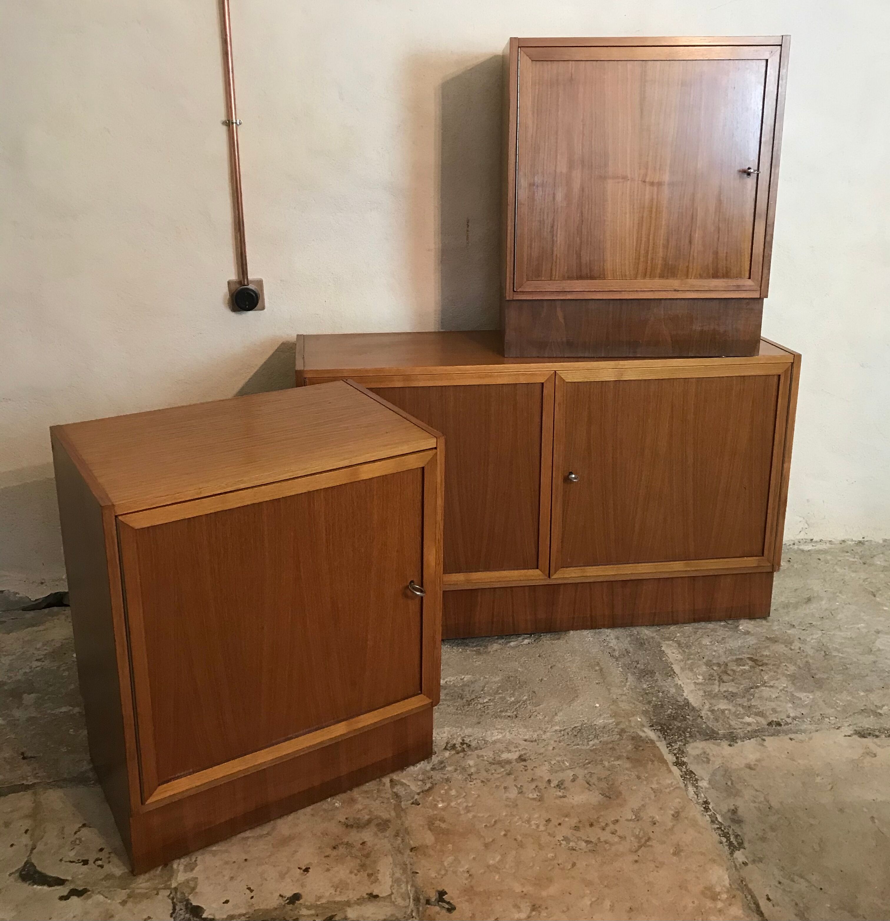 Set de trois modules enfilade style scandinave teck blond 1960
