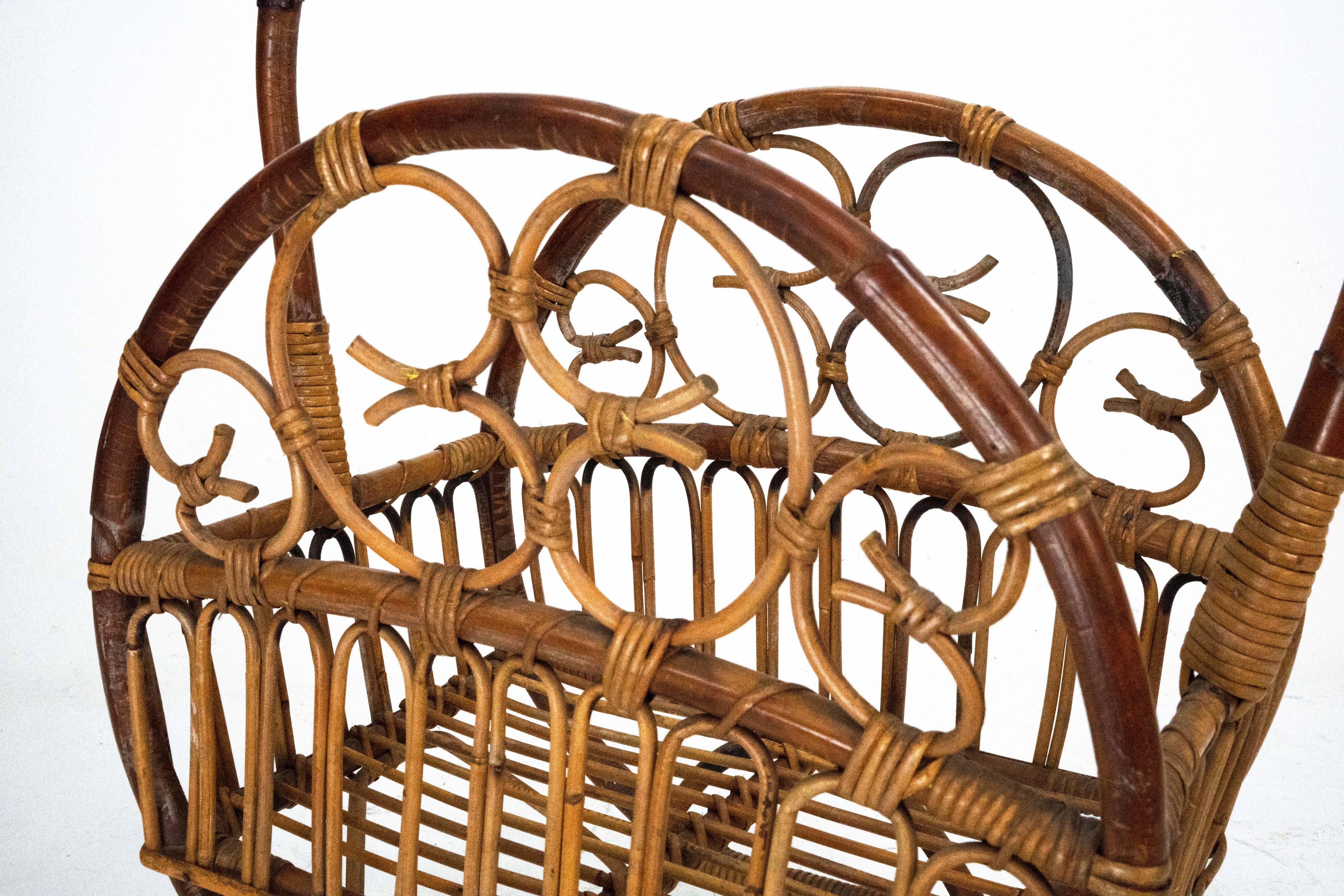 Italian Bamboo & Rattan Magazine Rack, 1950s