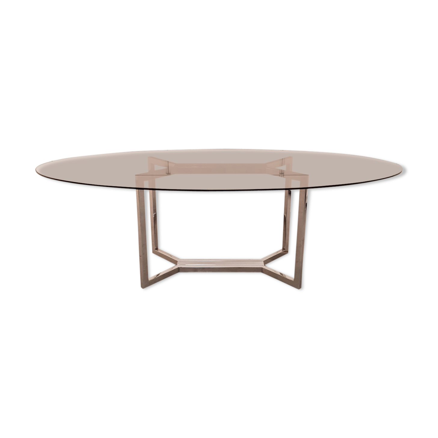 Vintage glass and chrome oval dining table, 1970