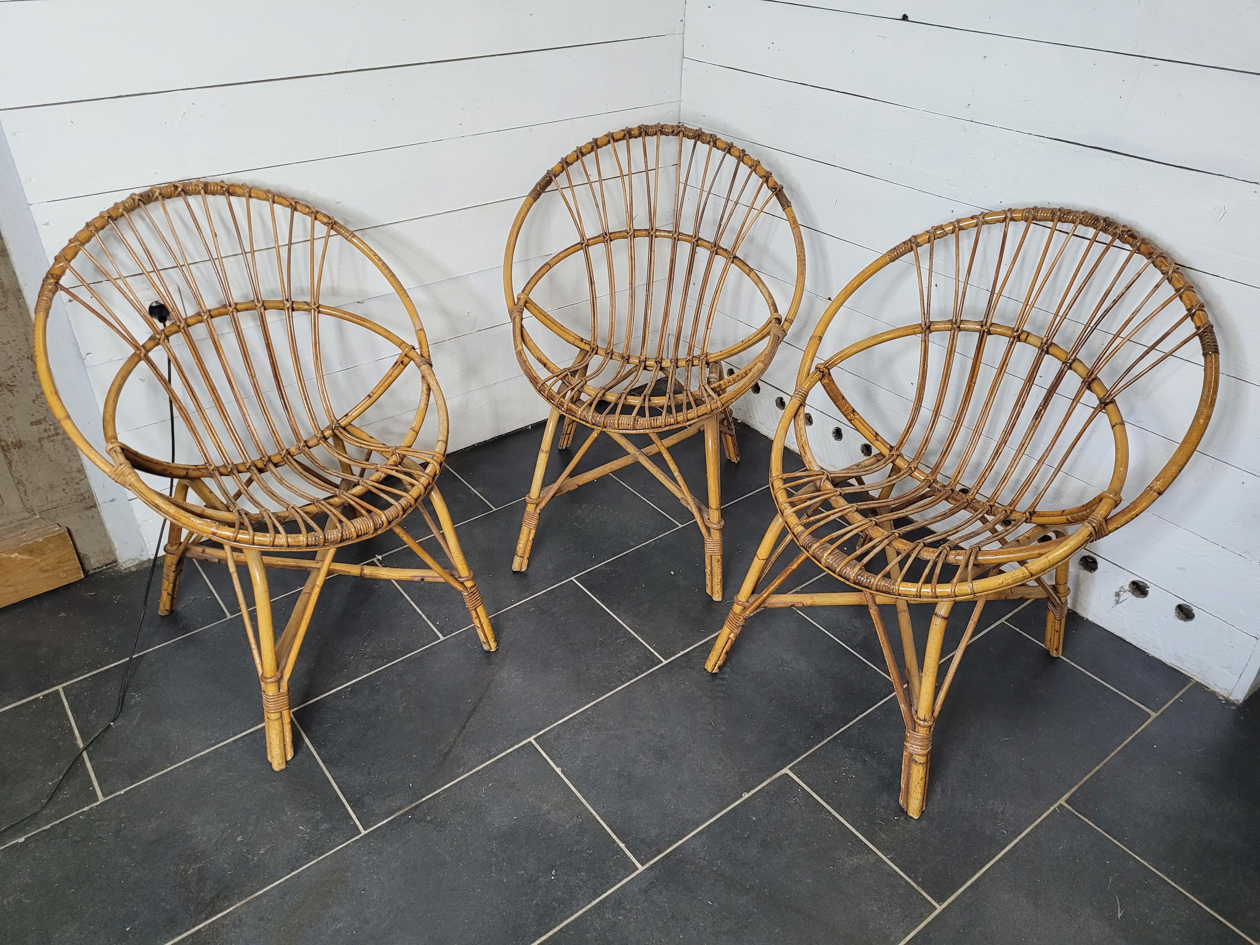 3 rattan armchairs from the 70s
