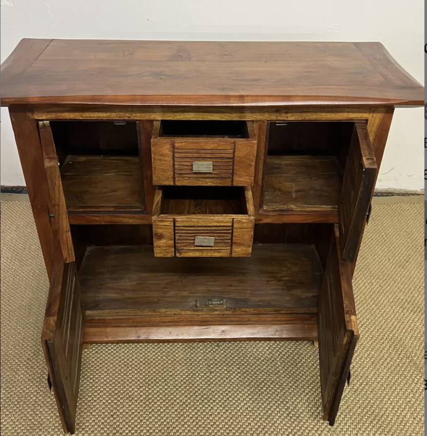Buffet en bois d'acacia massif 4 portes, 2 tiroirs