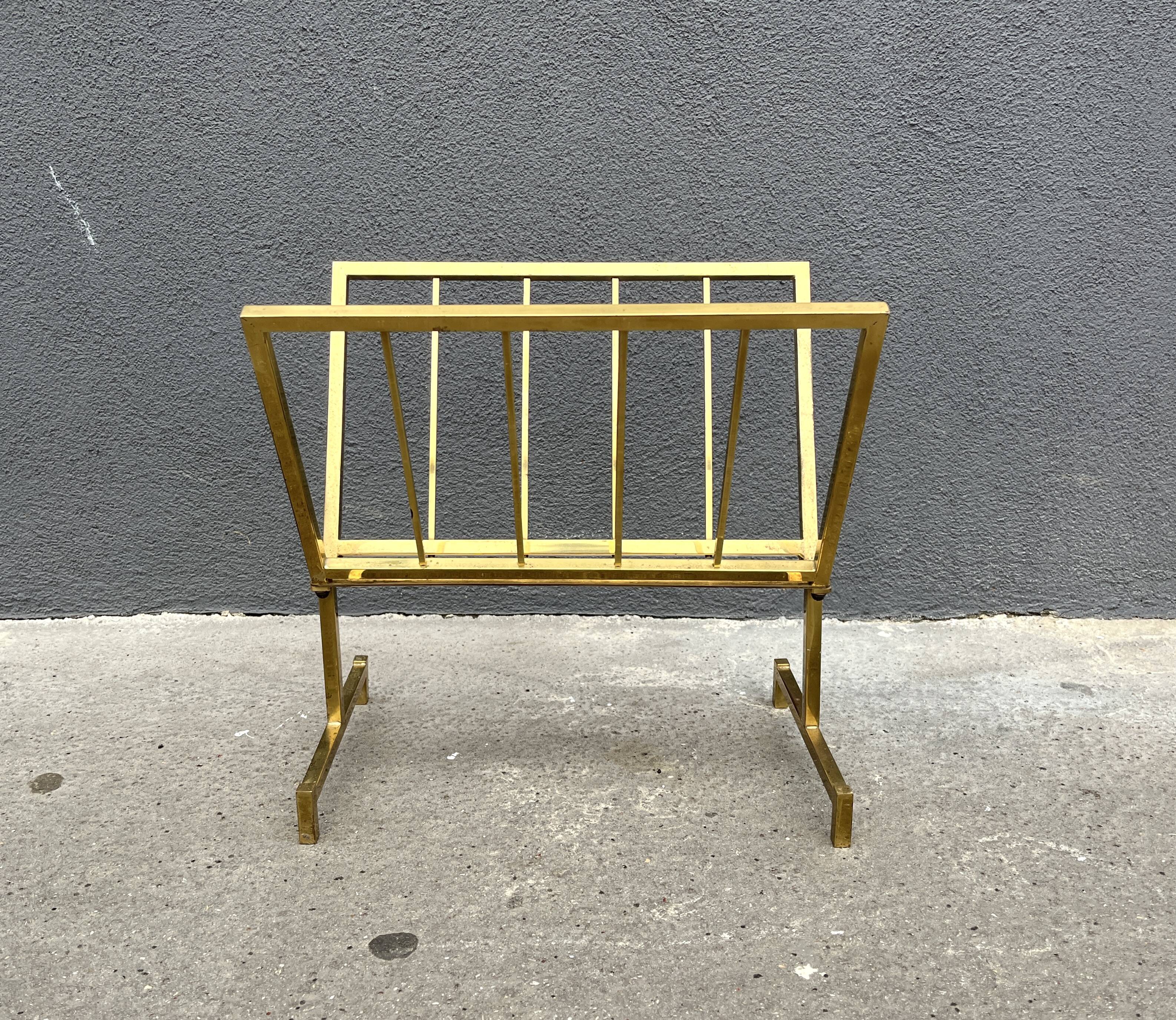 50s brass magazine rack, vintage design magazine rack