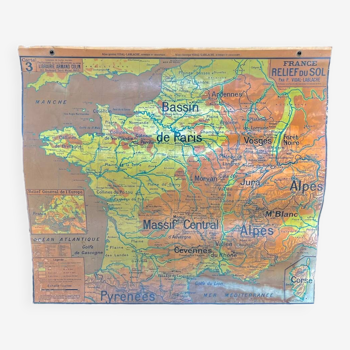 Ancienne carte de France scolaire en carton