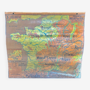 Old cardboard school map of France