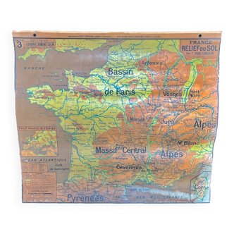 Old cardboard school map of France