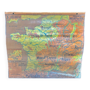 Ancienne carte de France scolaire en carton