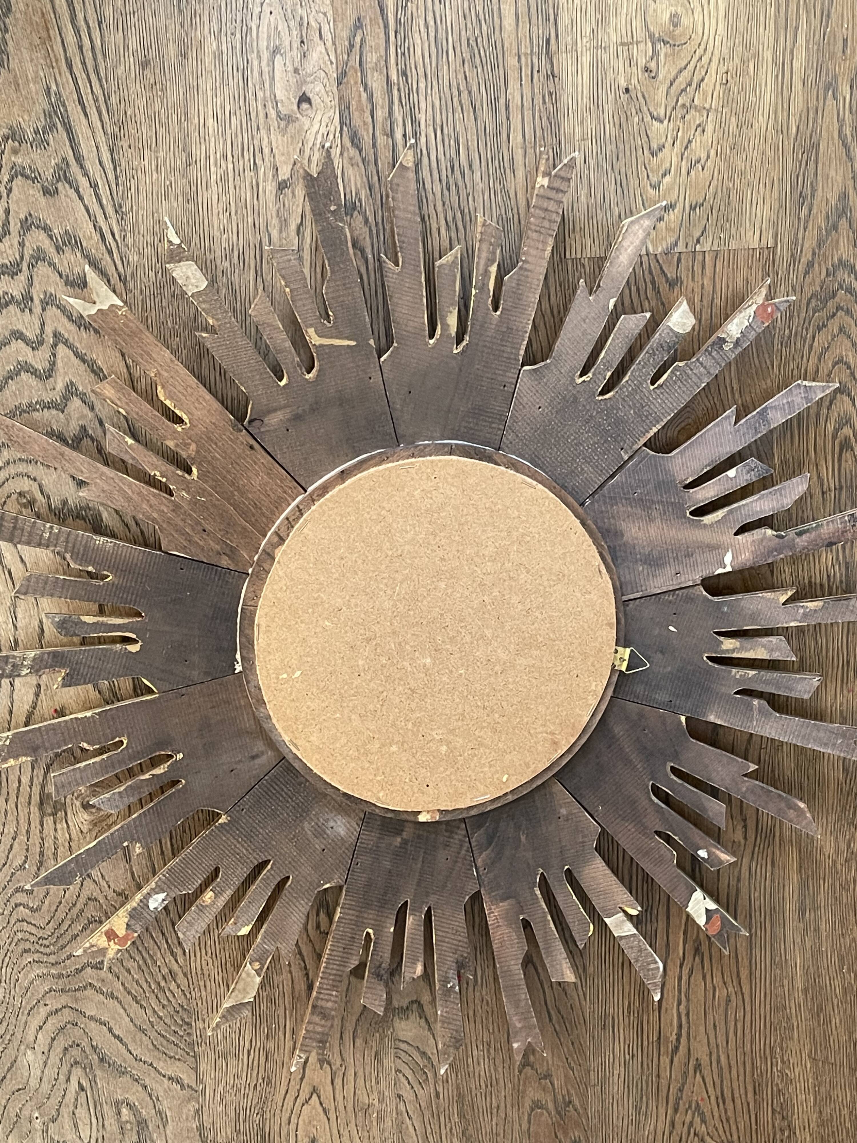 Old gilded wood sun mirror, 70 cm, mid-20th century