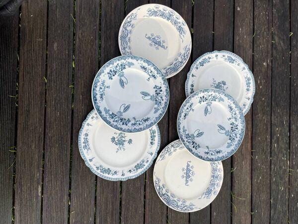 Lot de 6 assiettes plates terre de fer dépareillées