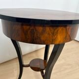 Round Biedermeier Sewing Table in Walnut with Ebonized Legs, South Germany, 1825