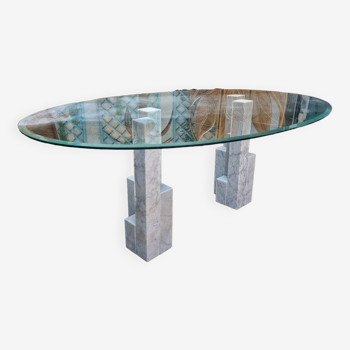 Table de salle à manger avec deux pieds en marbre de Carrare