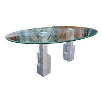 Dining room table with two Carrara marble legs