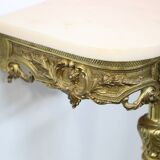 Console in brass and pink alabaster