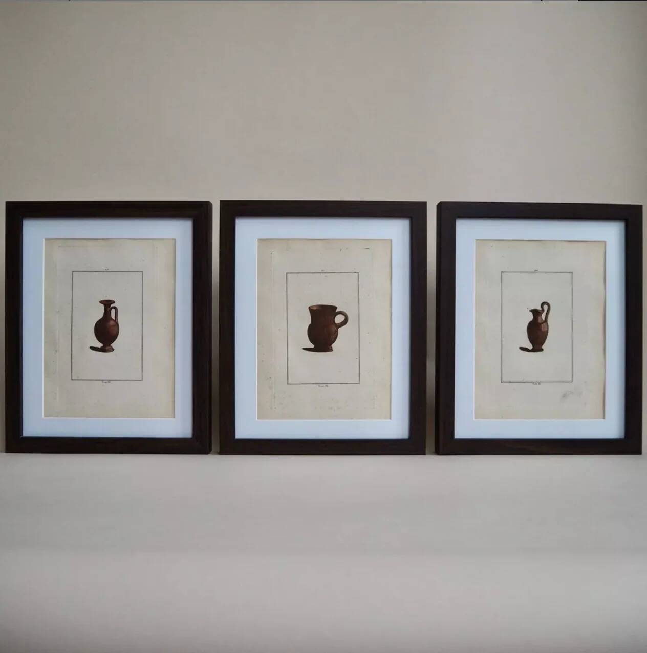Triptyque de gravures poteries antiques anciennes