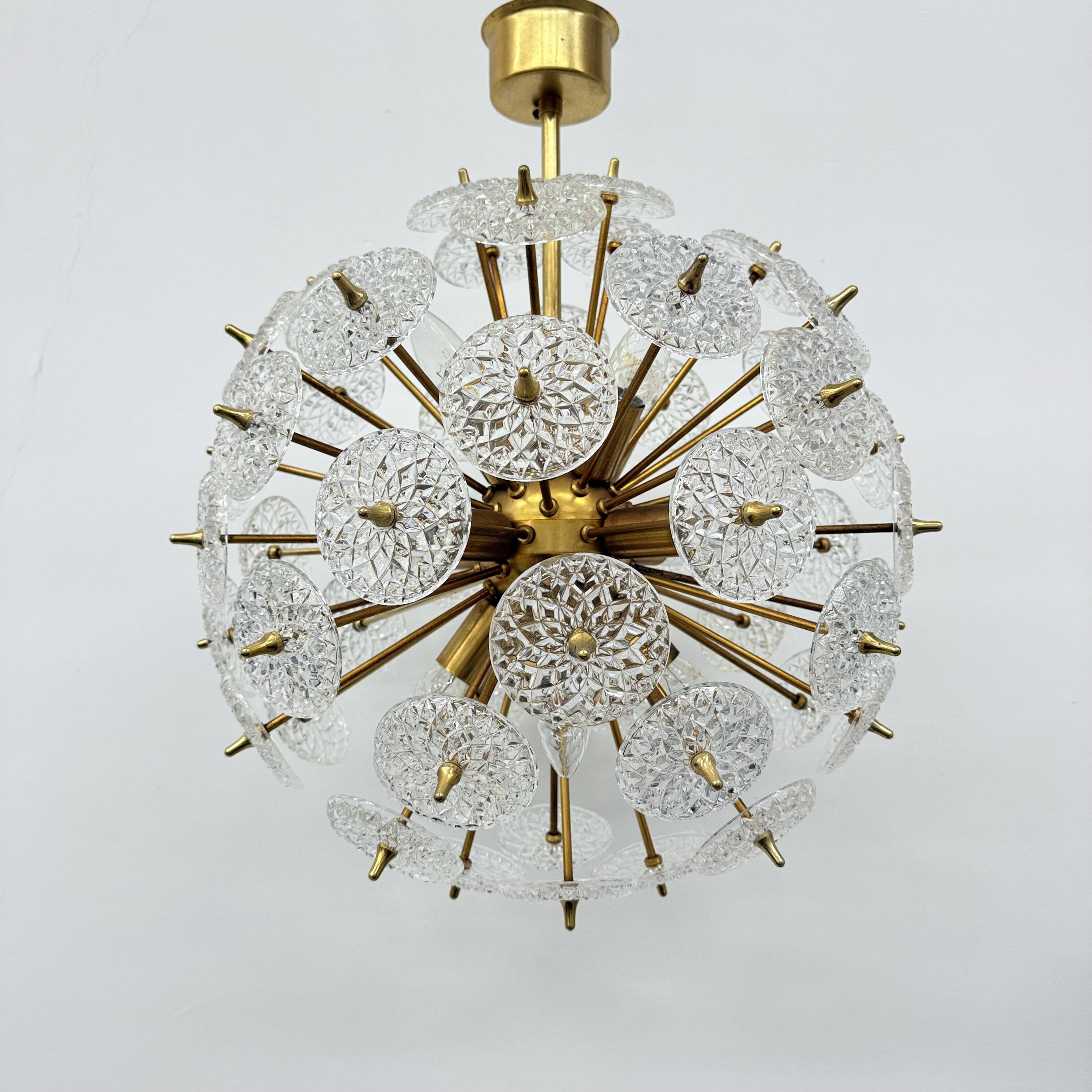 Val Saint Lambert crystal sputnik gold chandelier , 1960’s