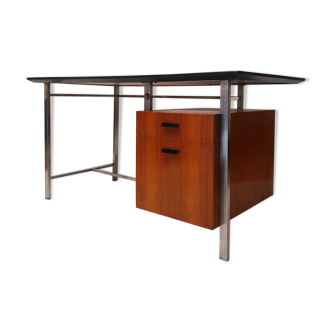 Bureau moderniste teck et métal chromé ca 1960