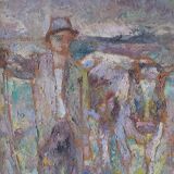 Pal matskassy, hungarian modern painting, 1960s, oil on panel, framed