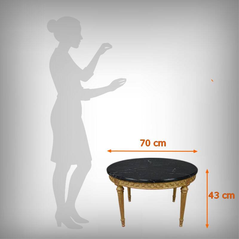 Coffee Table in Marble & Gilded Wood with Gold Leaf, Louis XVI Style – Mid 20th Century