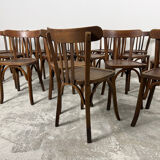 Set of 17 vintage bistro chairs in curved wood — striped seat, be