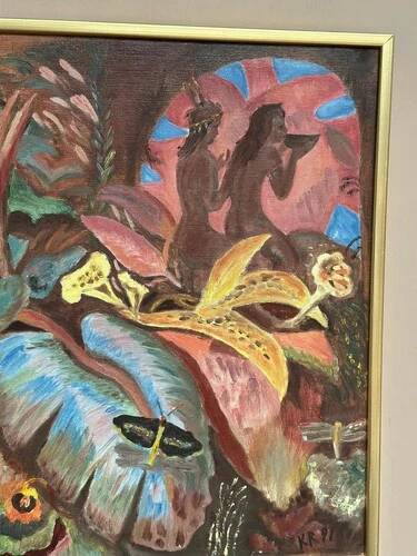 Mid-Century Oil on Canvas – “Forest” by K.R. (1991), Vintage & Framed 42.5×34.5cm