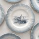 6 antique dessert plates in "Marine" faience from Orchies