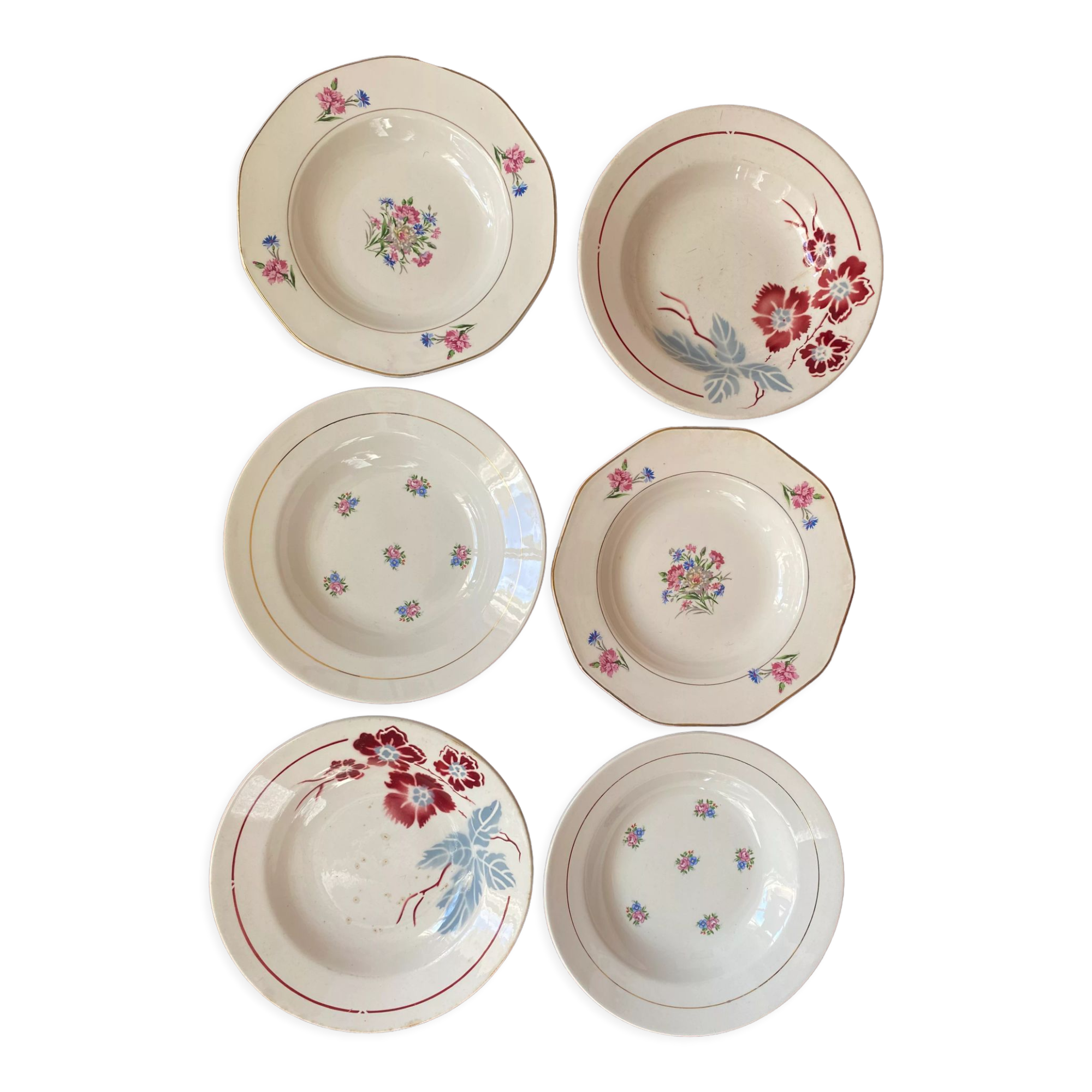 6 old and flowery hollow plates.