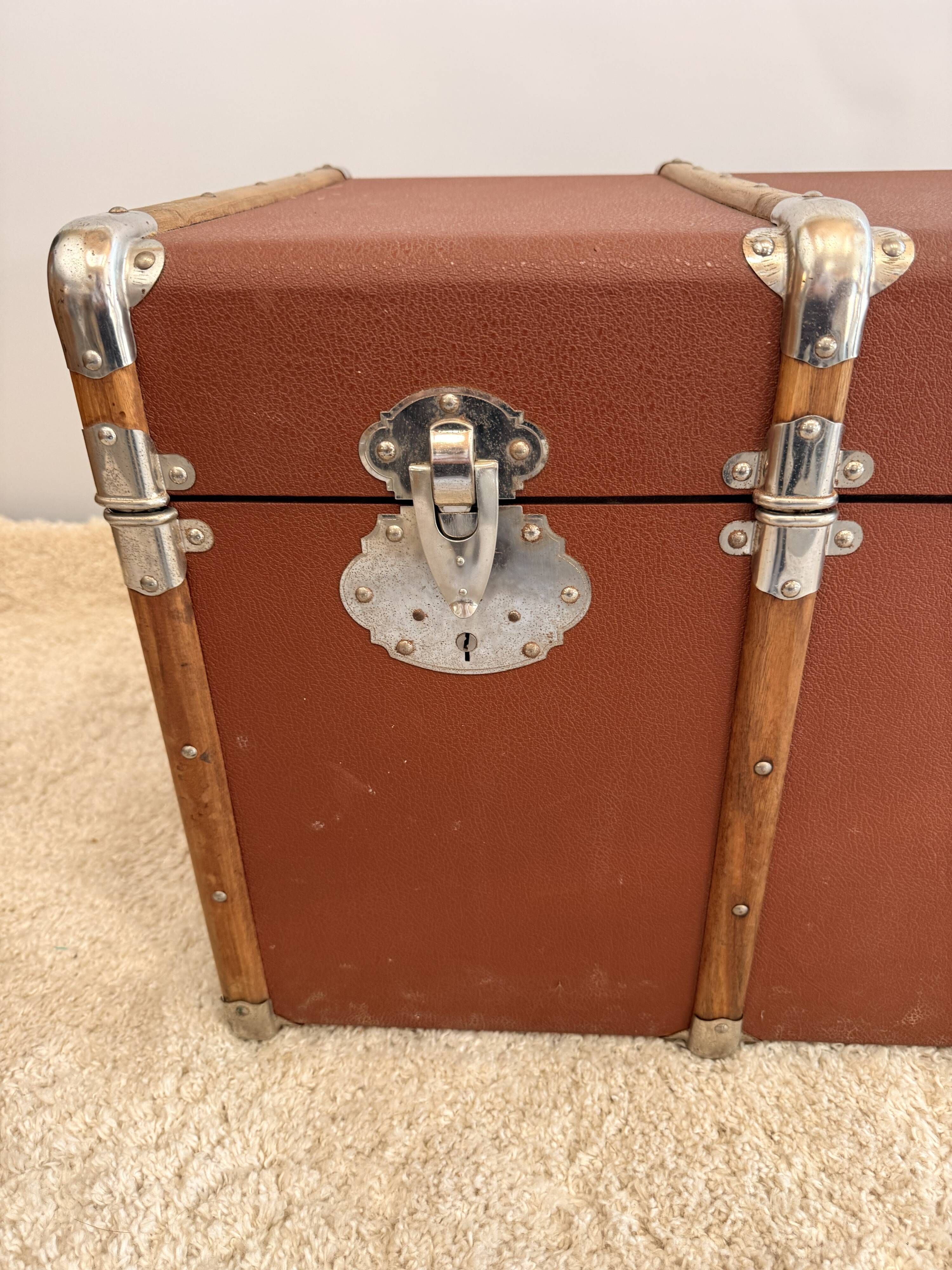 Vintage wooden and metal travel trunk